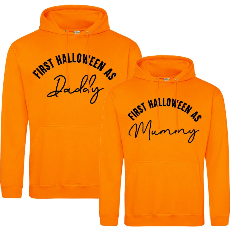 First Halloween As Mummy & Daddy Script Orange Hoodies (MRK X) Hoodie with Rolled Sleeves Casual Relaxed