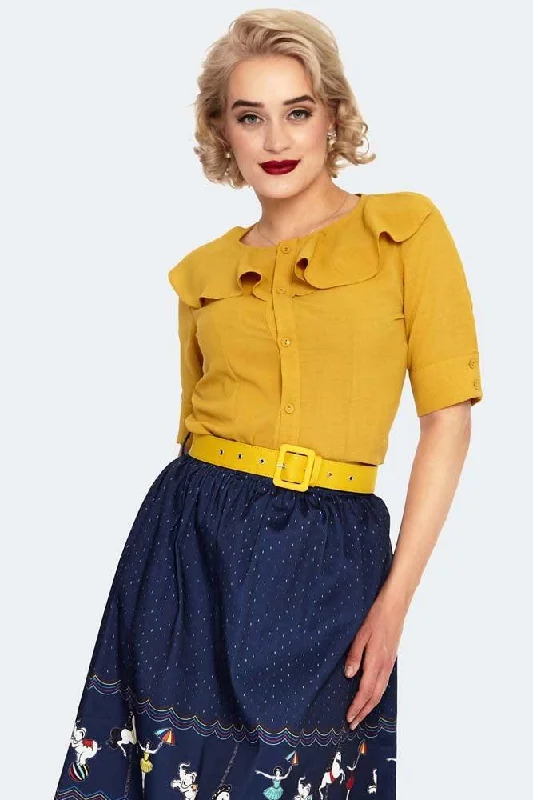 Yan Blouse with Frill Satin Long Blouse