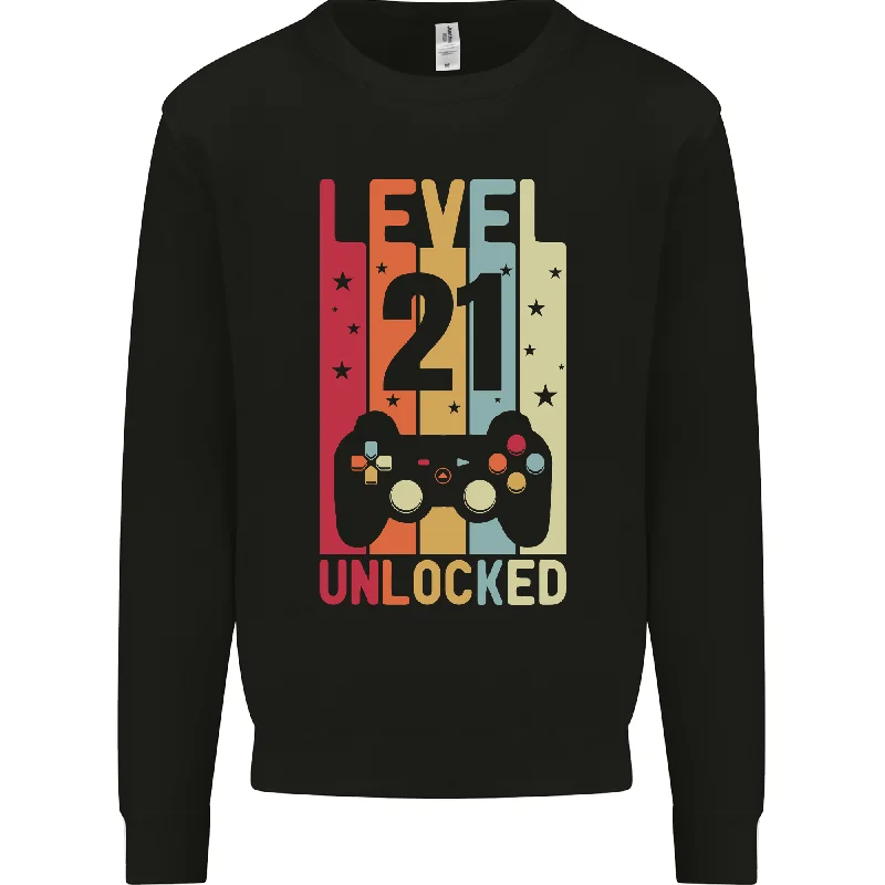 21st Birthday 21 Year Old Level Up Gaming Mens Sweatshirt Jumper Hoodie with Set-In Sleeves Structured Classic