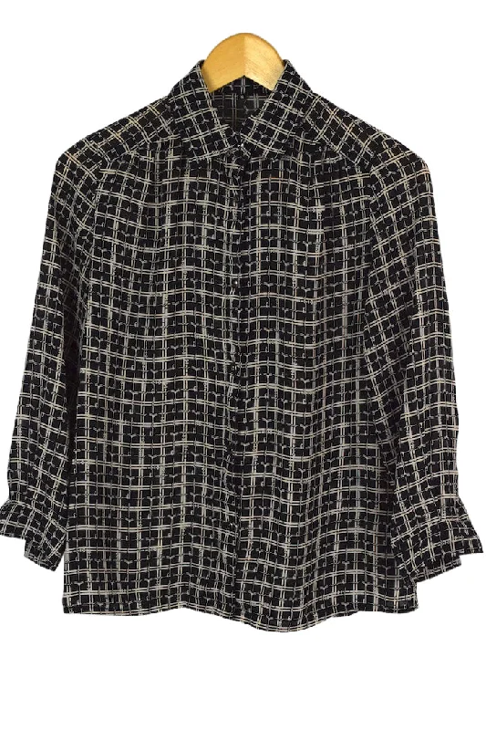 Reworked Checkered Print Blouse Bell Sleeve Blouse