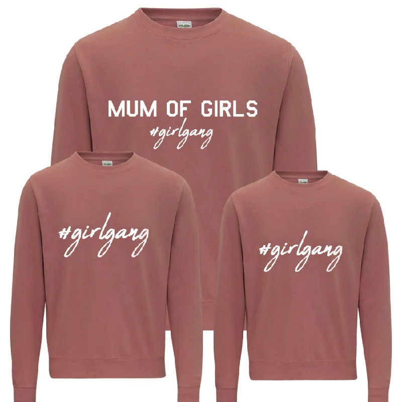 Mum of Girls #GirlGang Matching Dusty Pink Sweatshirts Hoodie with Hem Detail Decorative Unique