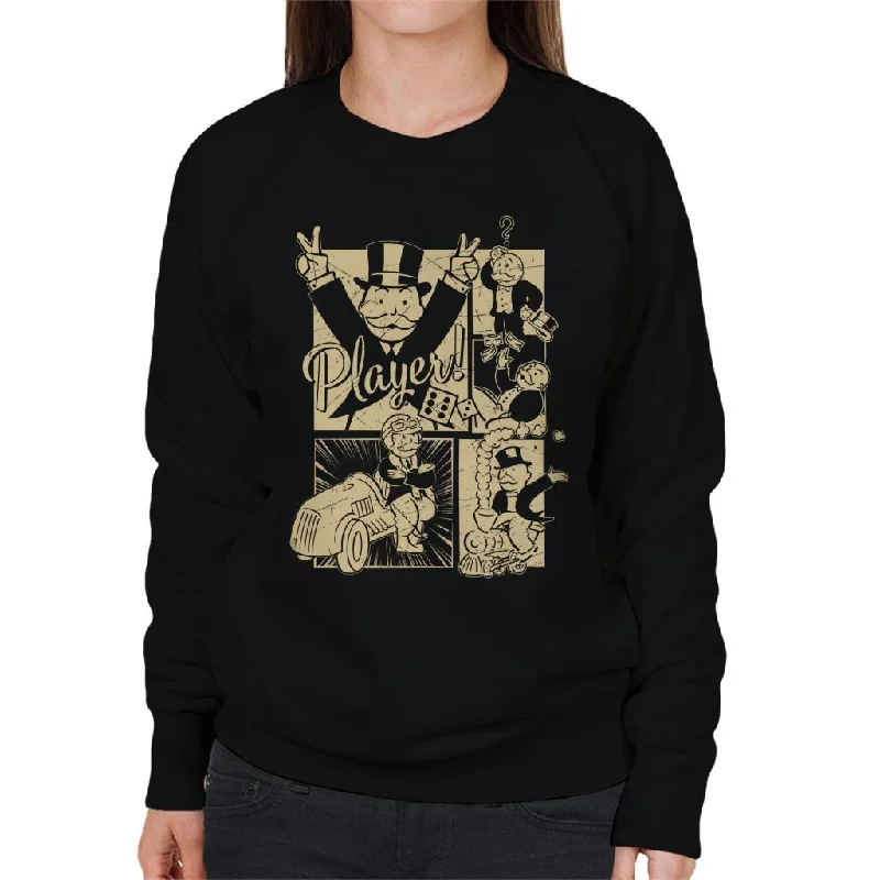 Monopoly Man Player Montage Women's Sweatshirt Hoodie with Zipper Placket Modern Functional