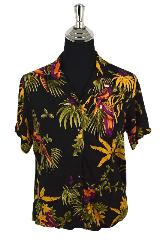 Purple Bird Print Blouse Floral Print Blouse