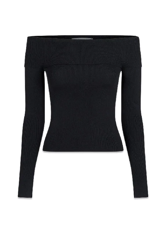 Jessy Knit Blouse - Black Lightweight Chiffon Blouse