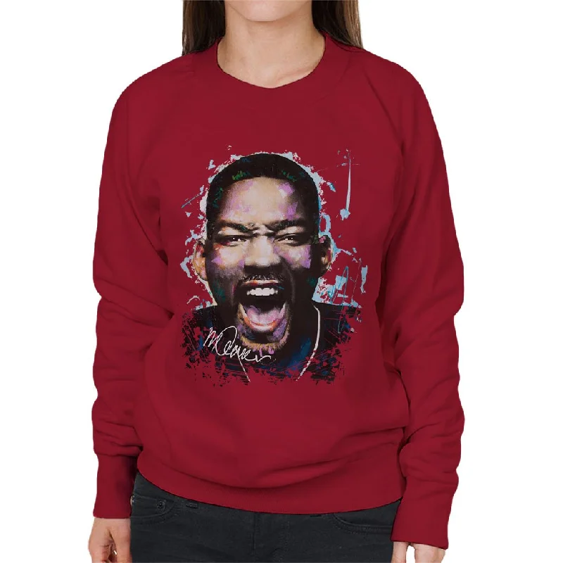 Sidney Maurer Original Portrait Of Will Smith Women's Sweatshirt Hoodie with Applique Textured Unique