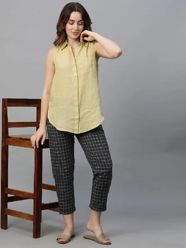 Women's Beige Linen Regular Fit Blouse Elegant Embroidery Blouse