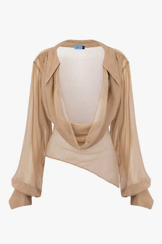 Fera Chiffon Overlay Blouse Satin Bow Blouse