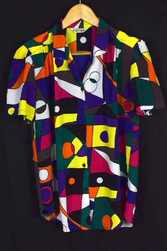 Colourful Abstract Print Blouse Casual Relaxed Fit Blouse