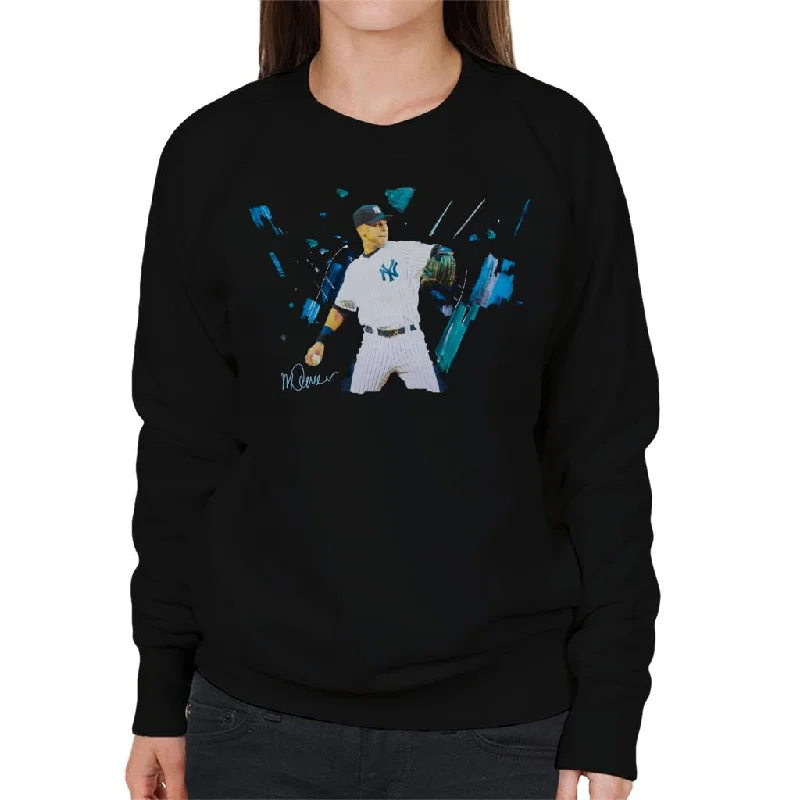 Sidney Maurer Original Portrait Of Yankees Baseball Player Derek Jeter Women's Sweatshirt Hoodie with Hem Frayed Vintage Worn Sidney Maurer Original Portrait Of Yankees Baseball Player Derek Jeter Women's Sweatshirt Hoodie with Hem Frayed Vintage Worn