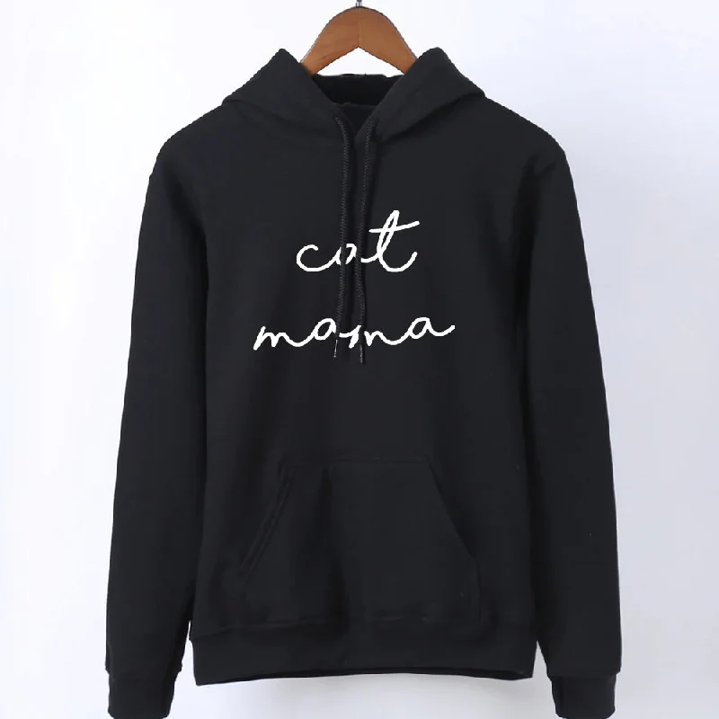 Cat Mama Retro Script Hoodie Hoodie with Sequins Glamorous Eye-catching