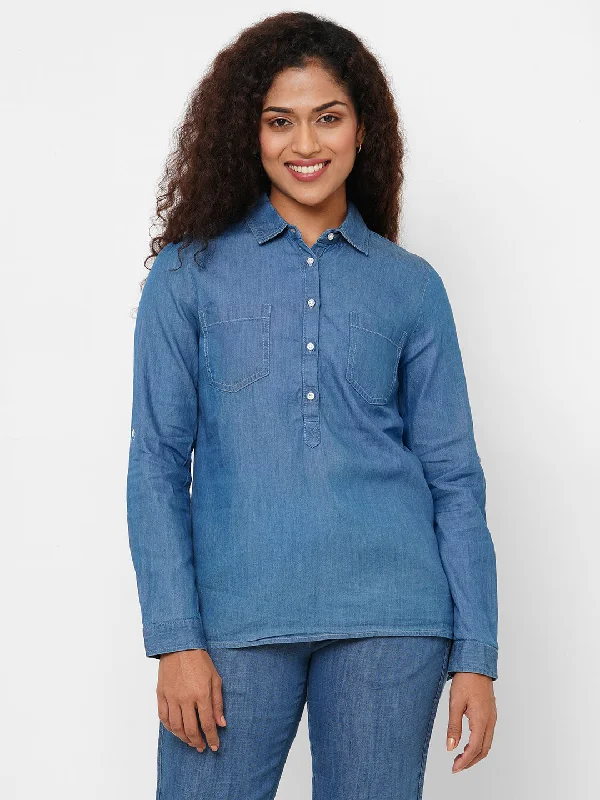 Women's Denim Cotton Viscose Regular Fit Blouse Slim Fit Blouse