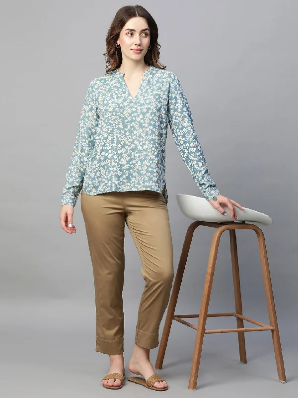 Women's Green Viscose Regular Fit Blouse Modern Oversized Blouse