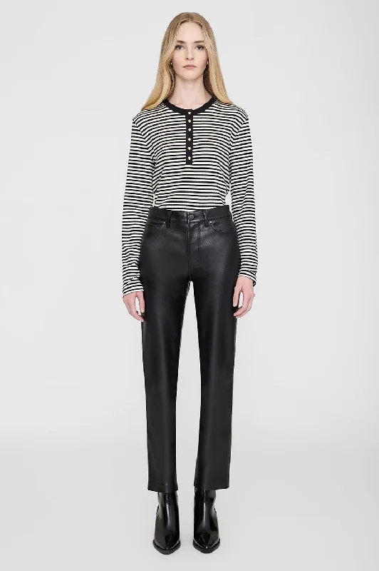 Bruno Pant - Black Recycled Leather Casual Plaid Pants