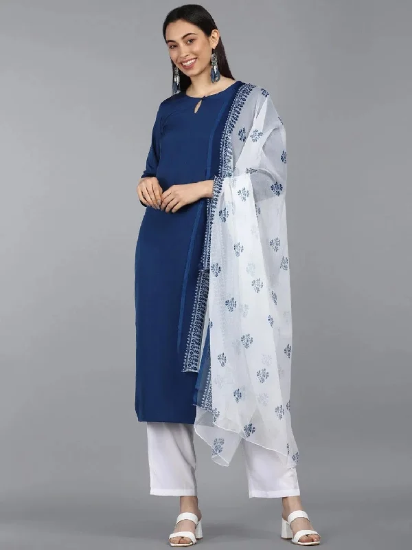 Ahika Poly Crepe Printed Kurta Pant Dupatta-PKSKD1001AB_S Elegant Dress Pants