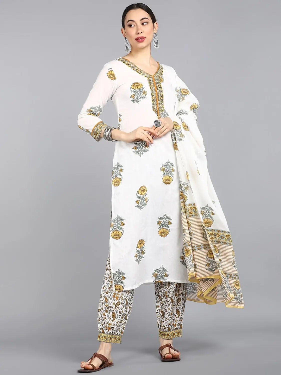 Ahika Women's Pure Cotton Printed Kurta Pant-VKSKD1136_L Chic Wool Trousers