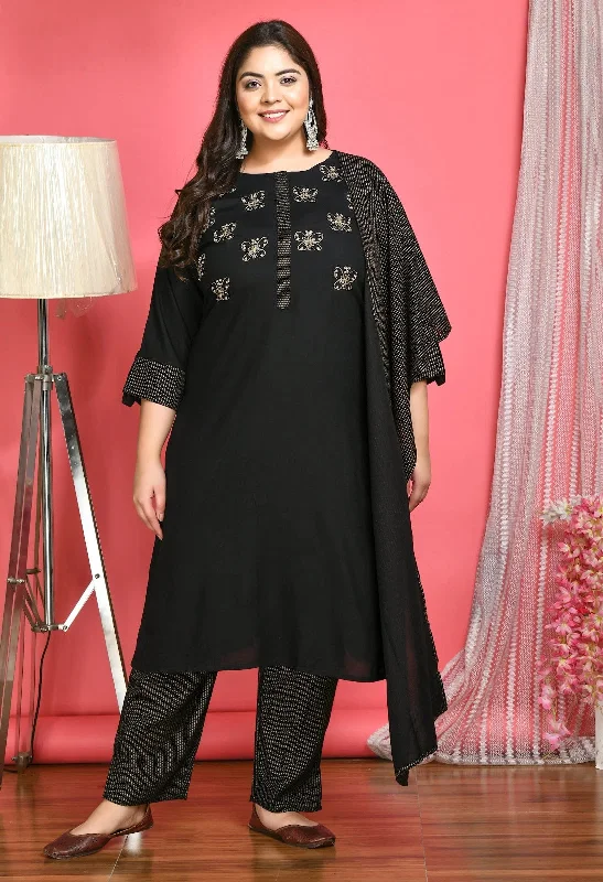 Designer Black Kurta Pant Set With Dupatta Classic Stretch Pants