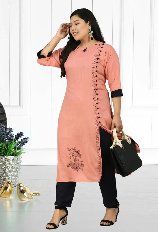 Plus Size Designer Peach Kurta Pant Set Soft Wool Pants