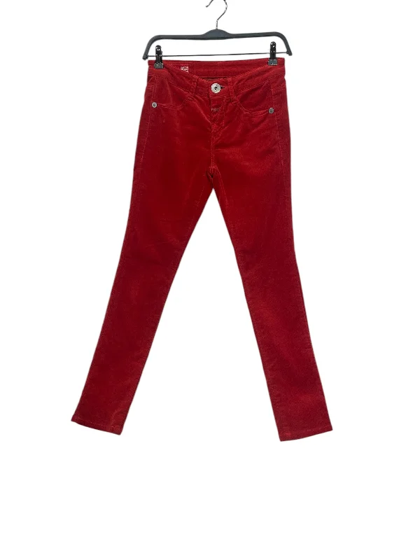 MARITHE FRANCOIS GIRBAUD/Skinny Pants/S/Cotton/RED/LARGE SILVER BUTTON Casual Drawstring Pants