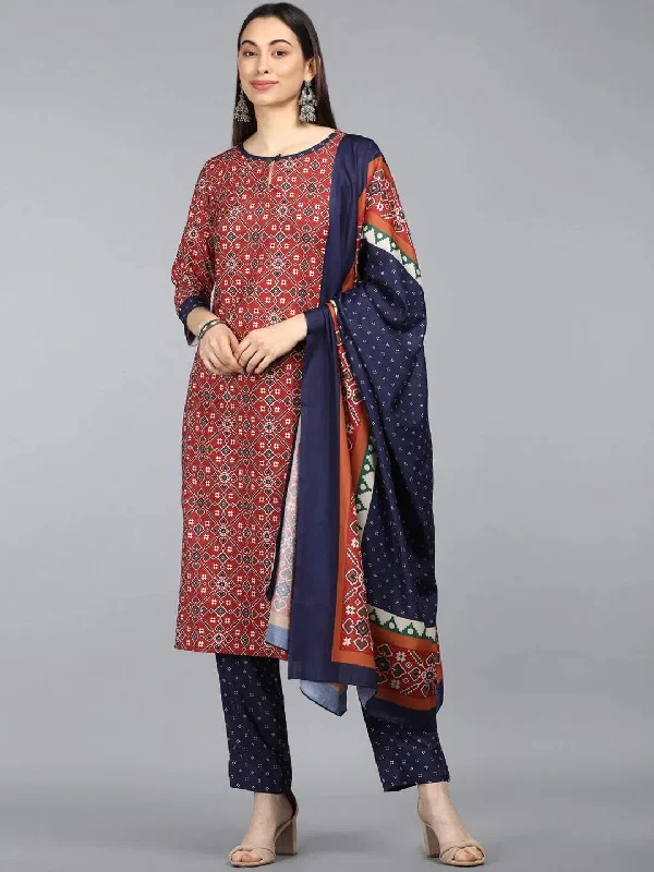 Ahika Poly Crepe Printed Kurta Pant Dupatta-PKSKD1023AB_S Cozy Full-Length Pants