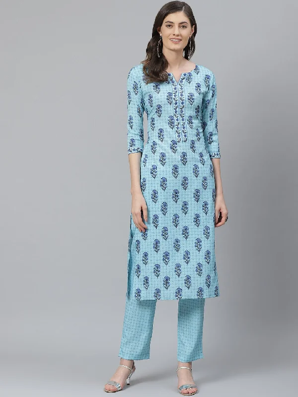 Ahika Poly Crepe Printed Kurta Pant Set-PKSET1010AB_S Comfy Athletic Pants