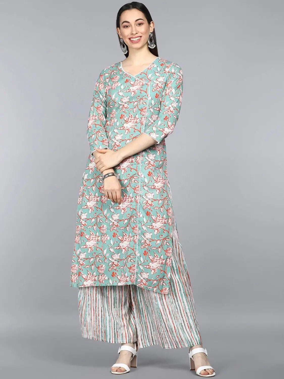 Ahika Pure Cotton Printed Kurta Pant Set-VKSET1205AB_S Soft Stretch Trousers