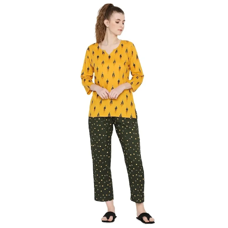 Smarty Pants Women's Cotton Aztec & Geometric Print Night Suit-SMNSP-816B-S Slim-Fit Leggings