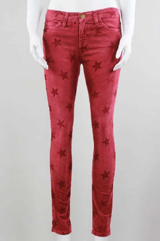 Current Elliott The Ankle Skinny Cabernet With Stars Corduroy Straight Leg Pants Classic Chino Pants