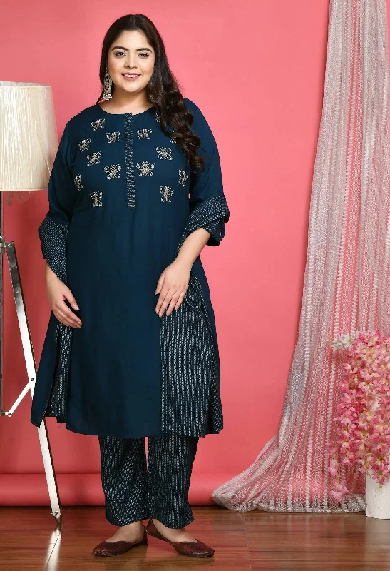 Designer Kurta Pant Set With Dupatta Comfy Zip-Up Pants
