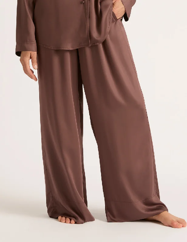 Vegan Silk Wide Leg Sleep Pant - Garnet Trendy Wide-Legged Trousers
