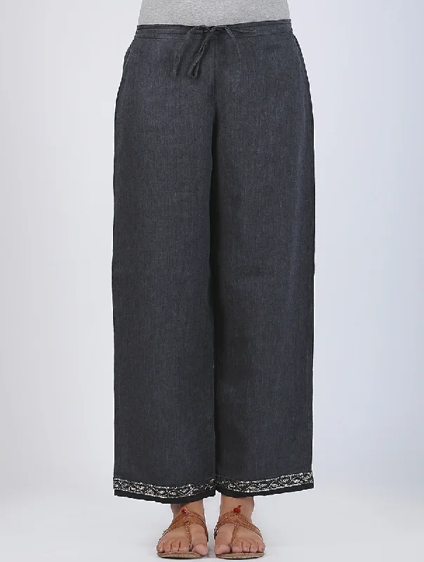 Anjika Hand-Embroidered Zardozi Classic Linen Pant Classic Bootcut Trousers