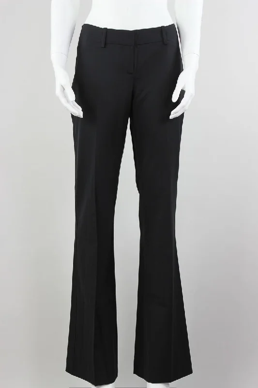 Theory Black Wide Leg Wool Pants With Side Stretch Panels Flat Front With Belt Loops Sleek Black Pants