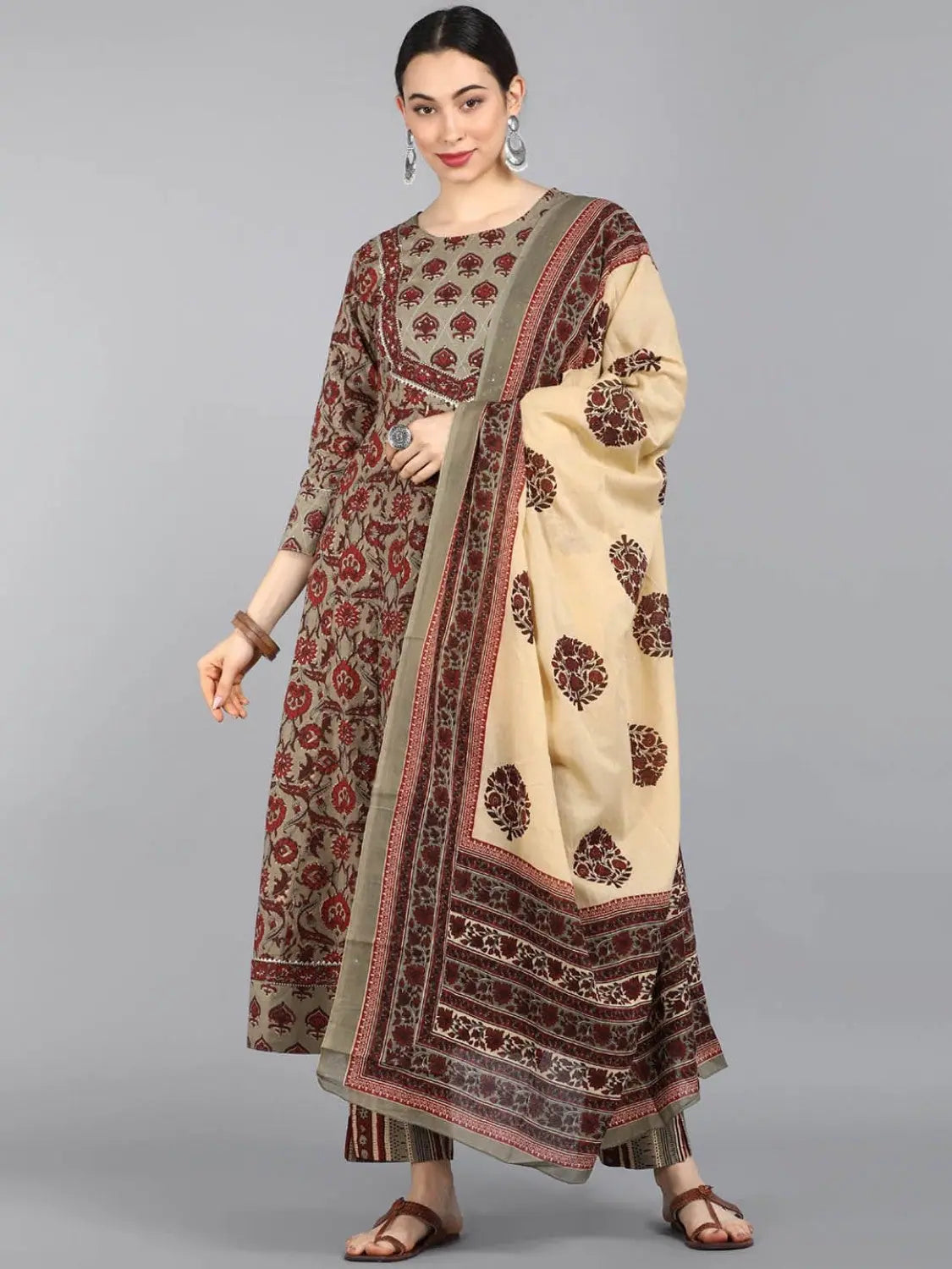 Ahika Cotton Printed Kurta Pant Dupatta Set-VKSKD1236E_L Cozy Lounge Pants