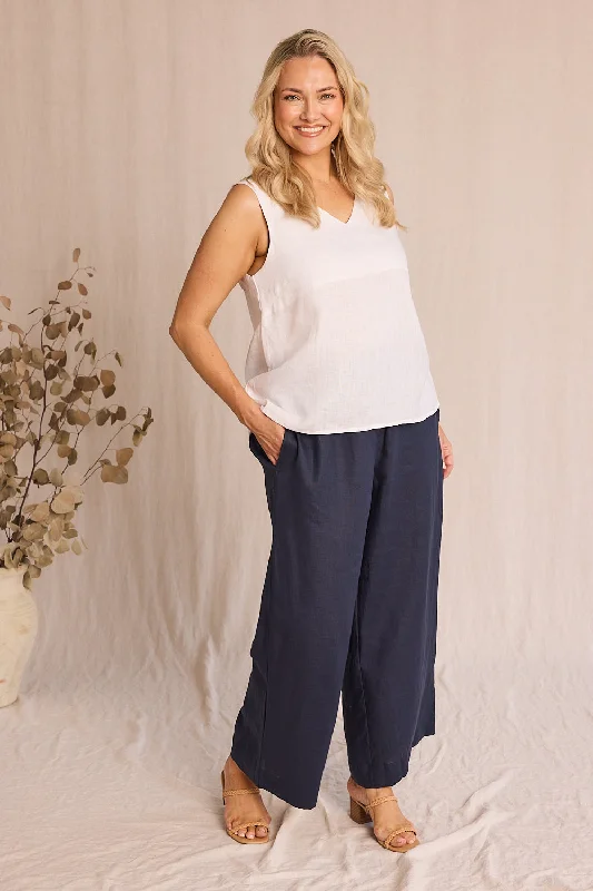 Camille Linen Wide Leg Pant in Navy Modern Skinny Pants