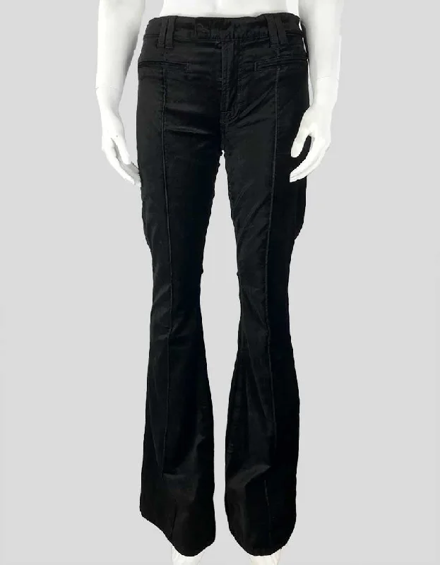 7 For All Mankind Black Flaired Velvet 4 Pocket Pants 27 Waist Stretch Fit Pants