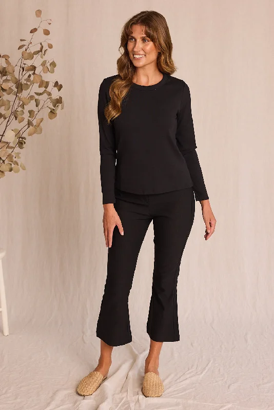 Ponte Bootleg 3/4 Length Pant in Black Elegant Silk Pants