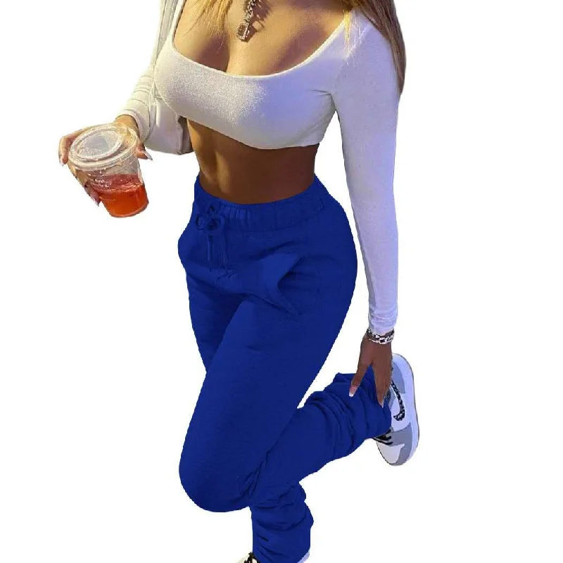 Wholesale women's multicolor sports leisure thick stack  pants（CL8250) Comfortable Fleece Pants