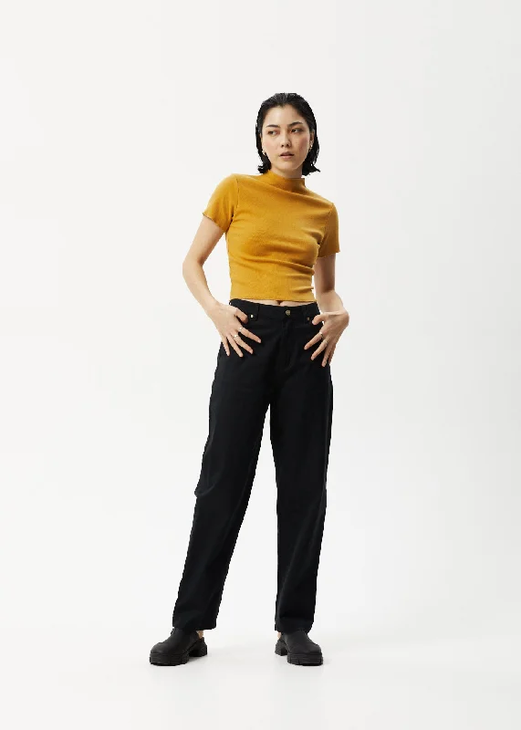 AFENDS Womens Shelby - Wide Leg Pants - Black Slim-Fit Khaki Pants