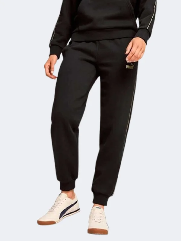 Puma Essential Tape Minimal Women Lifestyle Pant Black/Gold Formal Wide-Leg Pants