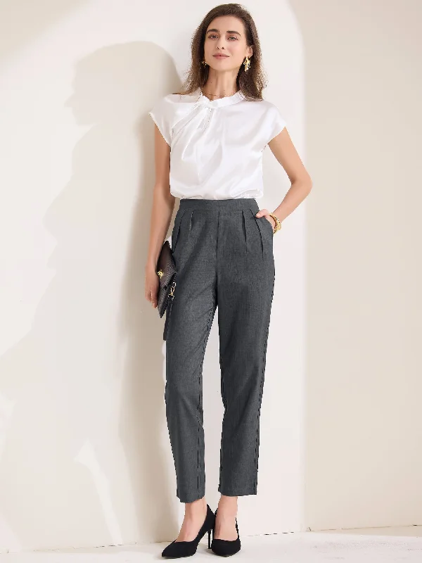 High Waist Pocketed Straight Leg Ankle Pants Slacks Soft Wool Pants