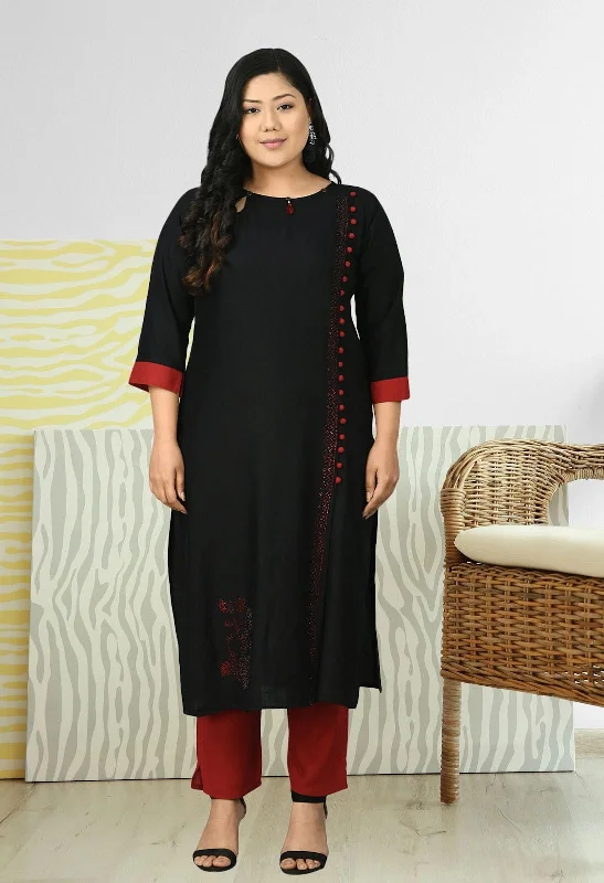 Plus Size Designer Black Kurta Pant Set Cozy Knit Pants