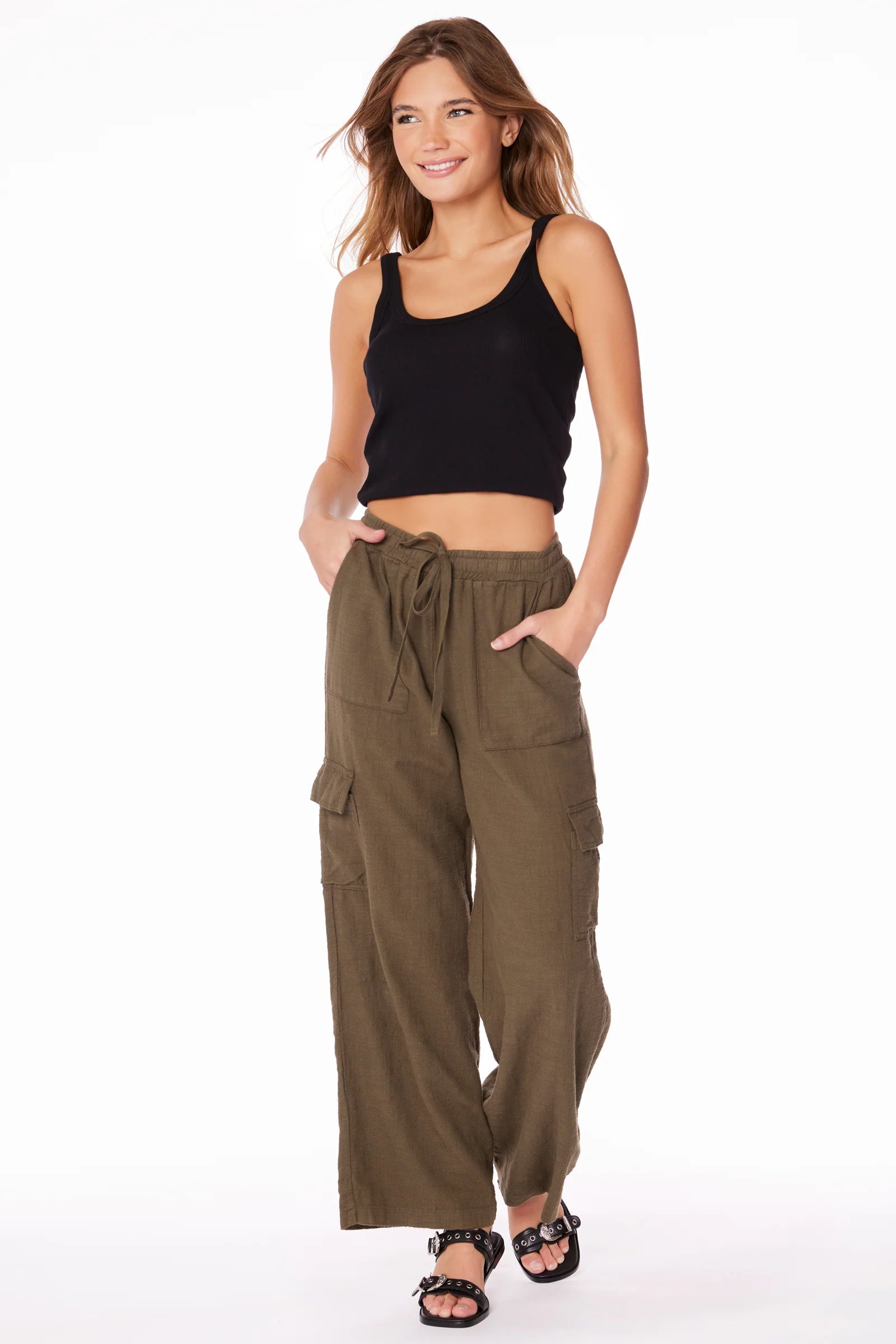 BOBI WIDE LEG CARGO PANT Elegant High-Waist Pants