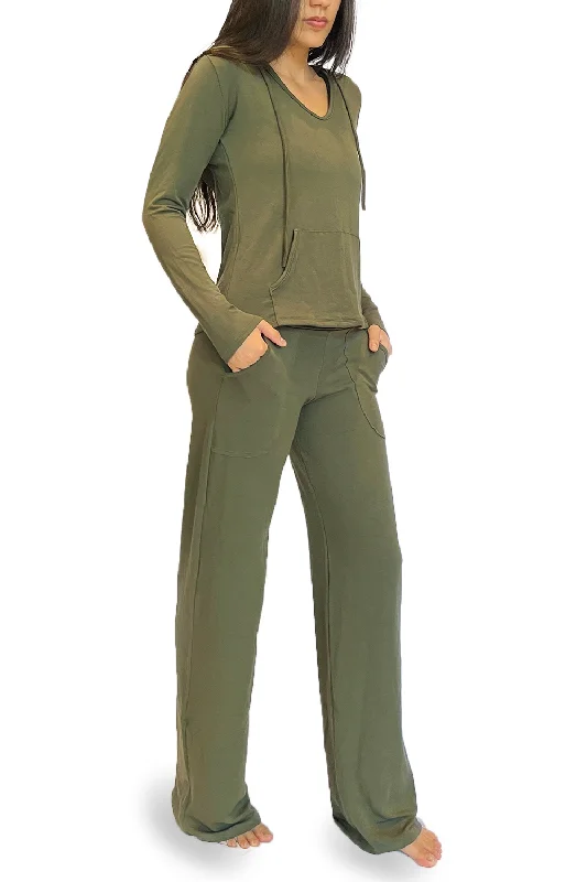 Bora-Bora Comfy Pants, Green, Fleece Comfy Viscose Stylish Casual Pants