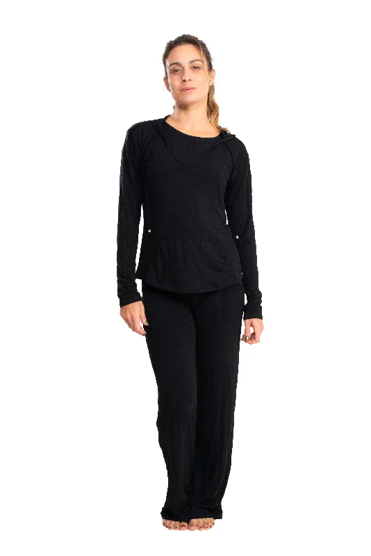 Bora-Bora Comfy Pants, Black, Fleece Viscose Fashionable Tapered Leg Pants