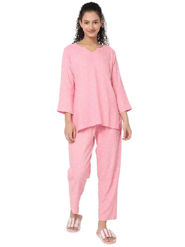 Smarty Pants Women's Cotton Pastel Pink Polka Dot Print Night Suit Fashionable Work Pants