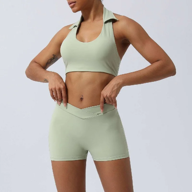 Women's Lapel Collar Sleeveless Top and Hip Lifting Pants or Shorts Sports Set Relaxed Linen Pants