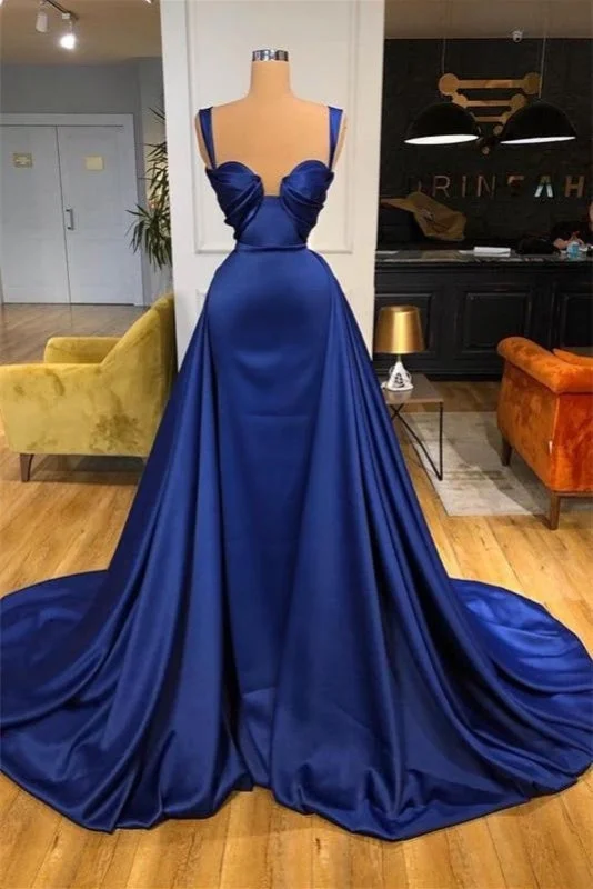A-line Royal Blue Satin Prom Dresses Chic Sexy Evening Maxi Dress Cozy Open-Back Maxi Dress