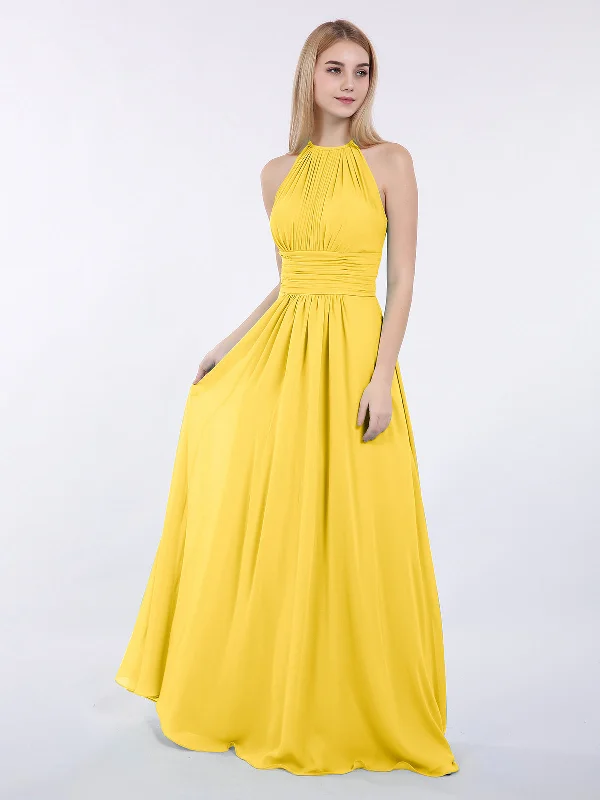 Halter Chiffon Maxi Dress of Bridesmaid Marigold Elegant Velvet Maxi Dress