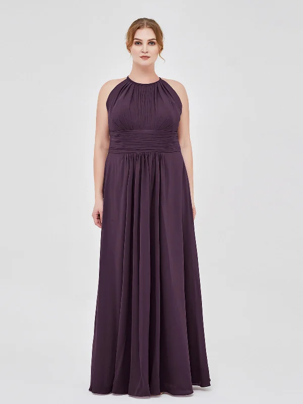 Halter Chiffon Maxi Dress of Bridesmaid Plum Cozy Longline Maxi Dress