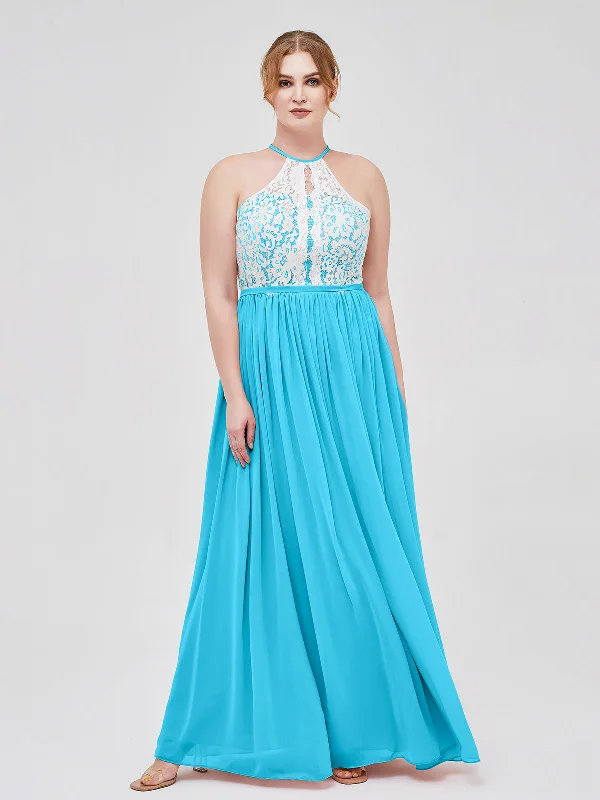 Halter Maxi Dress with Ivory Lace Bodice-Pool Stylish One-Shoulder Maxi Dress
