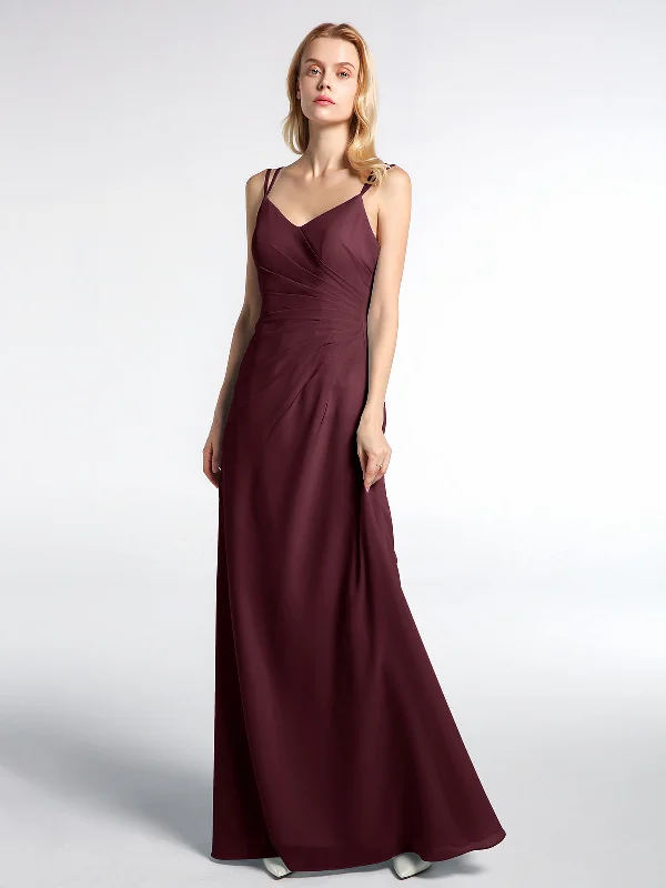 Double Straps Cross Back Chiffon Maxi Dress-Cabernet Stylish Maxi Dress with Frills